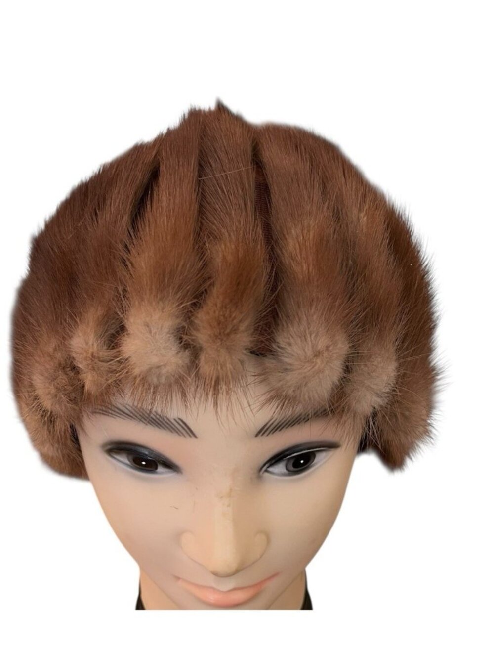 Real Mink Fur Ribbed Beanie Hat Lined Union Made USA One Size Cap Stretch